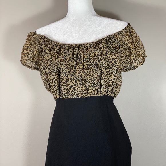 MODE MERR Leopard Print Fancy Vamp Bardot Wiggle Dress NWOT - Picture 3 of 12